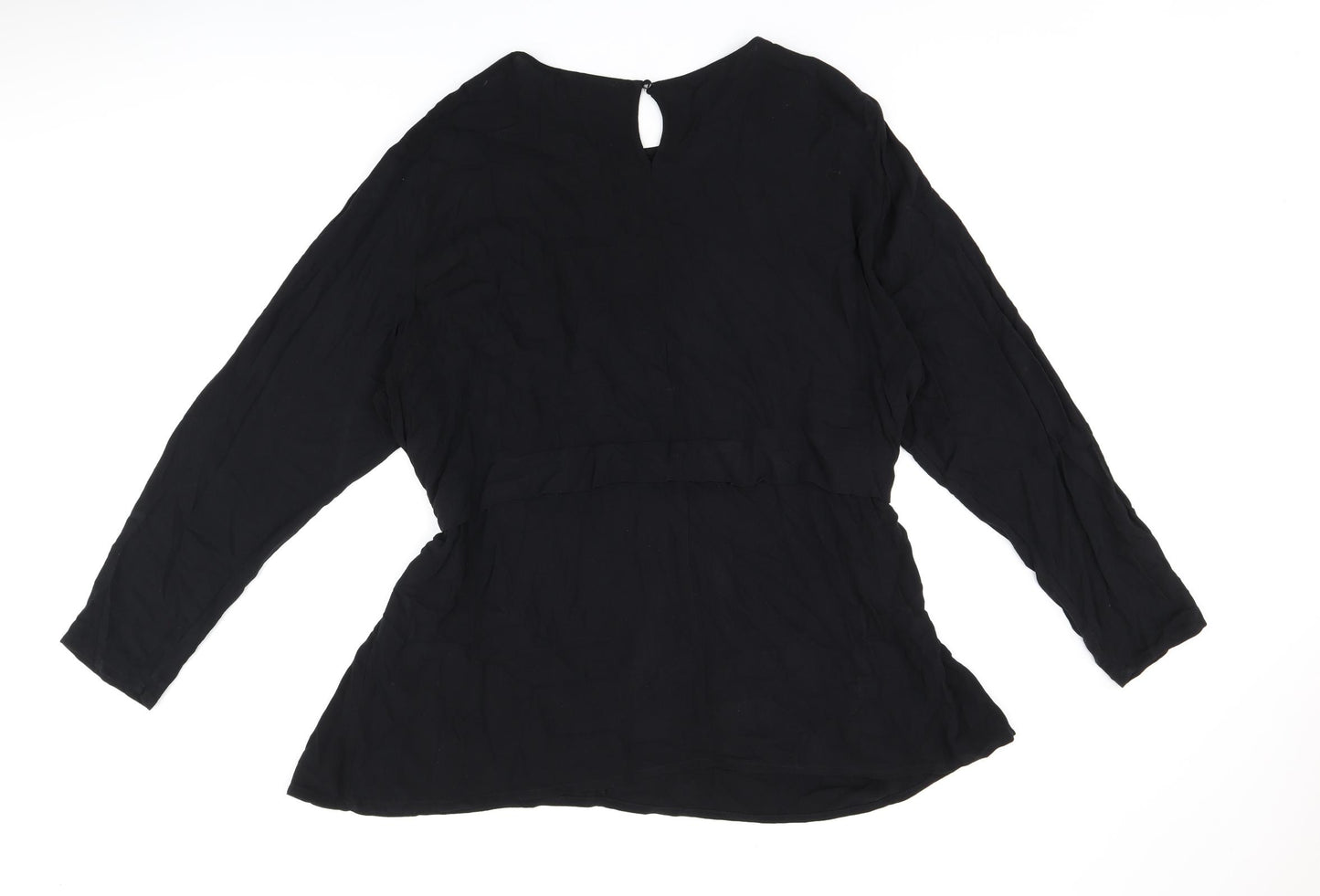 I.scenery Womens Black Viscose Basic T-Shirt Size 26 Boat Neck - Belted