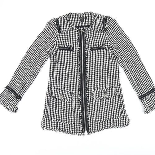 Zara Womens Black Geometric Jacket Size S Zip - Houndstooth