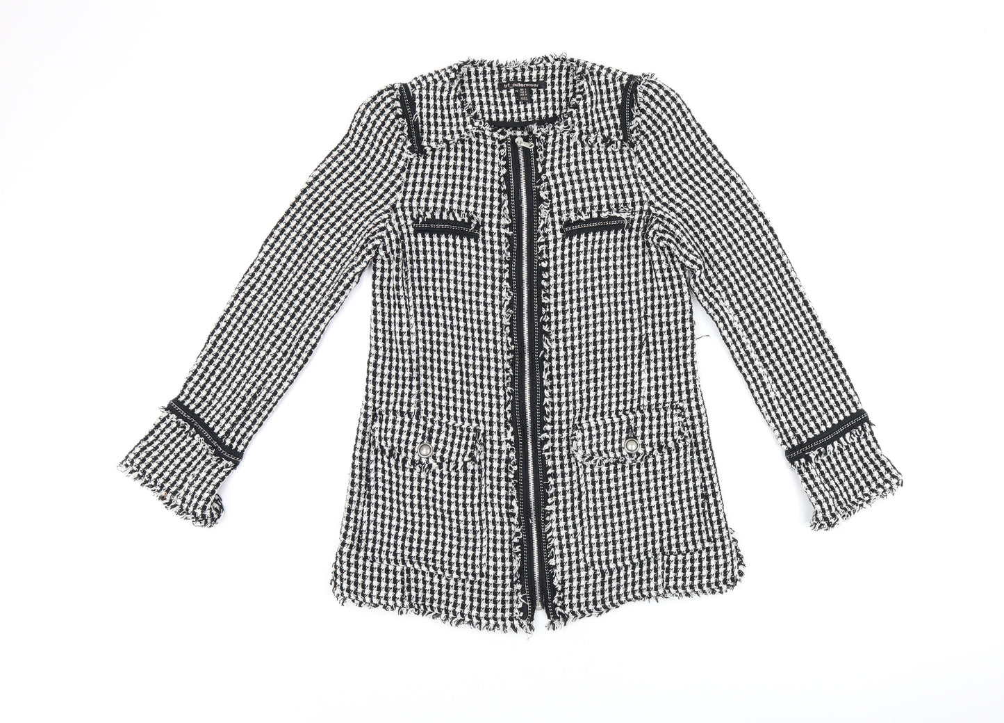 Zara Womens Black Geometric Jacket Size S Zip - Houndstooth