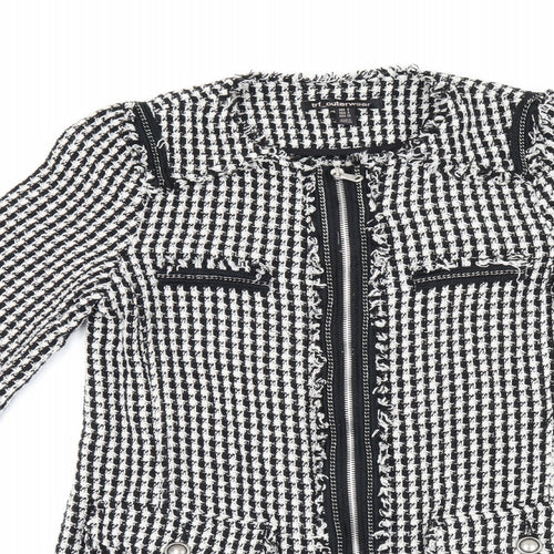 Zara Womens Black Geometric Jacket Size S Zip - Houndstooth