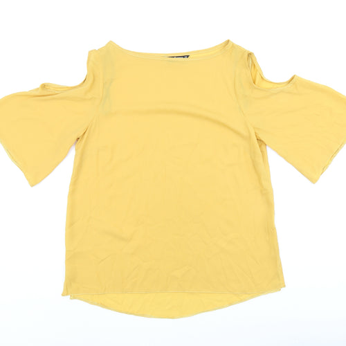 Marina Kaneva Womens Yellow Polyester Basic Blouse Size 10 V-Neck - Cold Shoulders