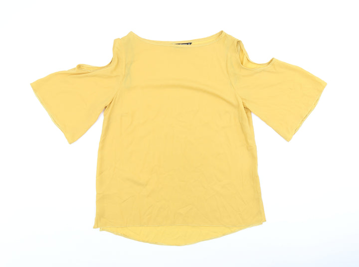 Marina Kaneva Womens Yellow Polyester Basic Blouse Size 10 V-Neck - Cold Shoulders