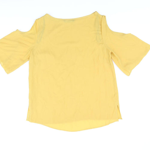 Marina Kaneva Womens Yellow Polyester Basic Blouse Size 10 V-Neck - Cold Shoulders