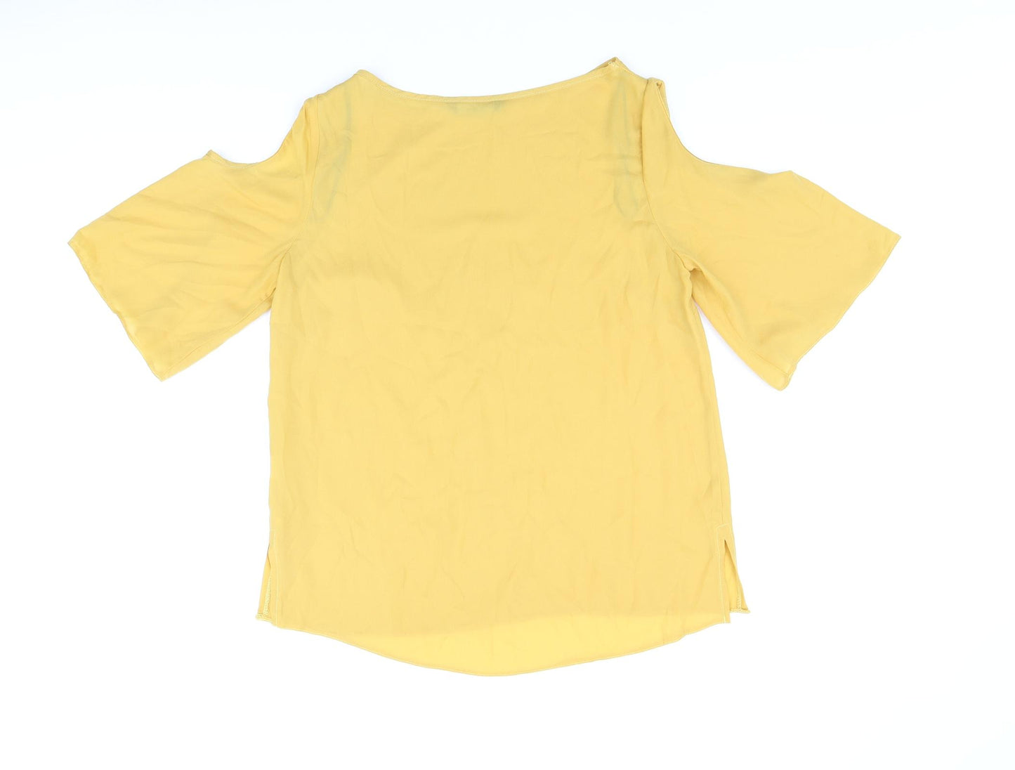 Marina Kaneva Womens Yellow Polyester Basic Blouse Size 10 V-Neck - Cold Shoulders