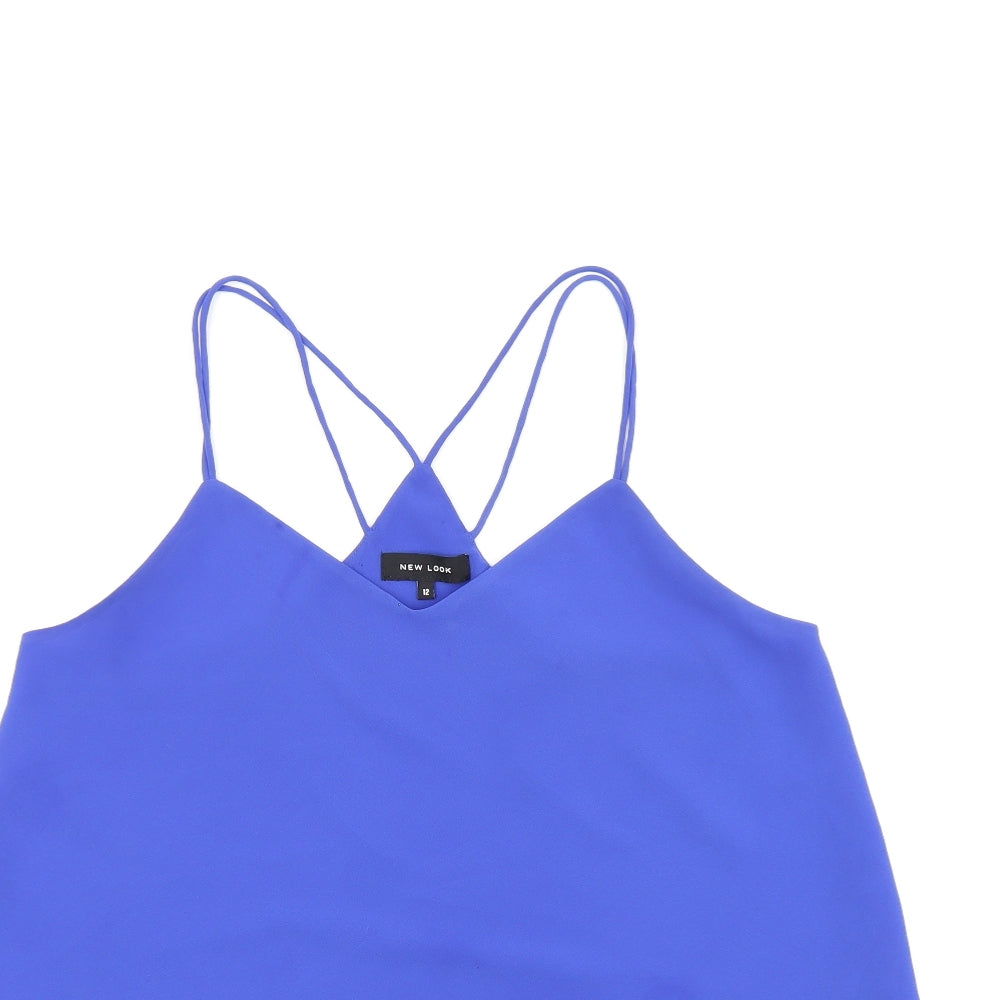 New Look Womens Blue Polyester Camisole T-Shirt Size 12 V-Neck