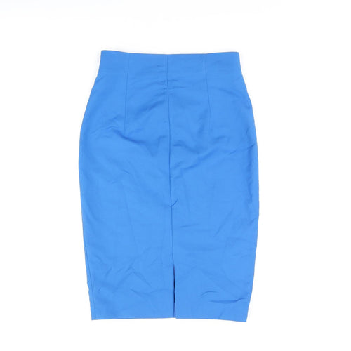 Zara Womens Blue Cotton Straight & Pencil Skirt Size XS Zip