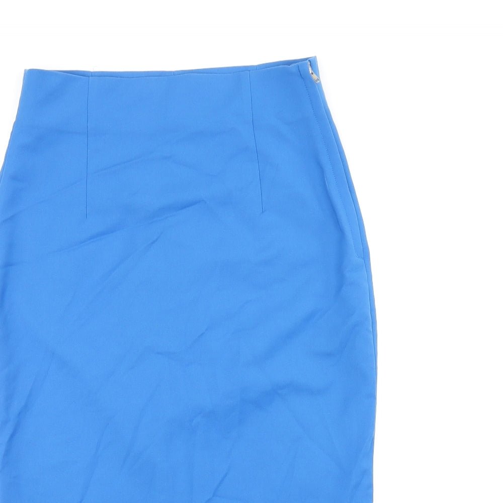 Zara Womens Blue Cotton Straight & Pencil Skirt Size XS Zip