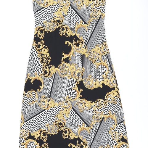 Anthony Womens Black Geometric Polyester Maxi Size S V-Neck Pullover