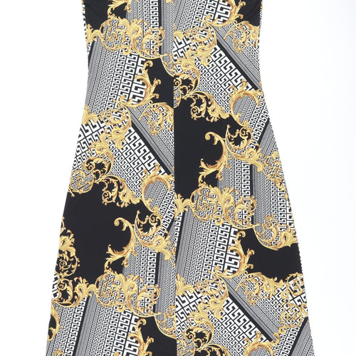 Anthony Womens Black Geometric Polyester Maxi Size S V-Neck Pullover