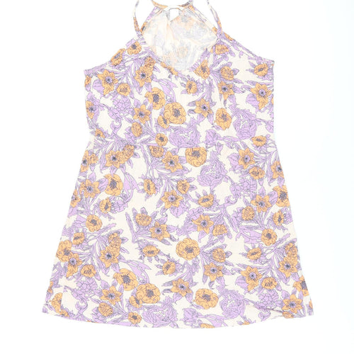 H&M Womens Purple Floral Viscose Skater Dress Size S V-Neck Pullover