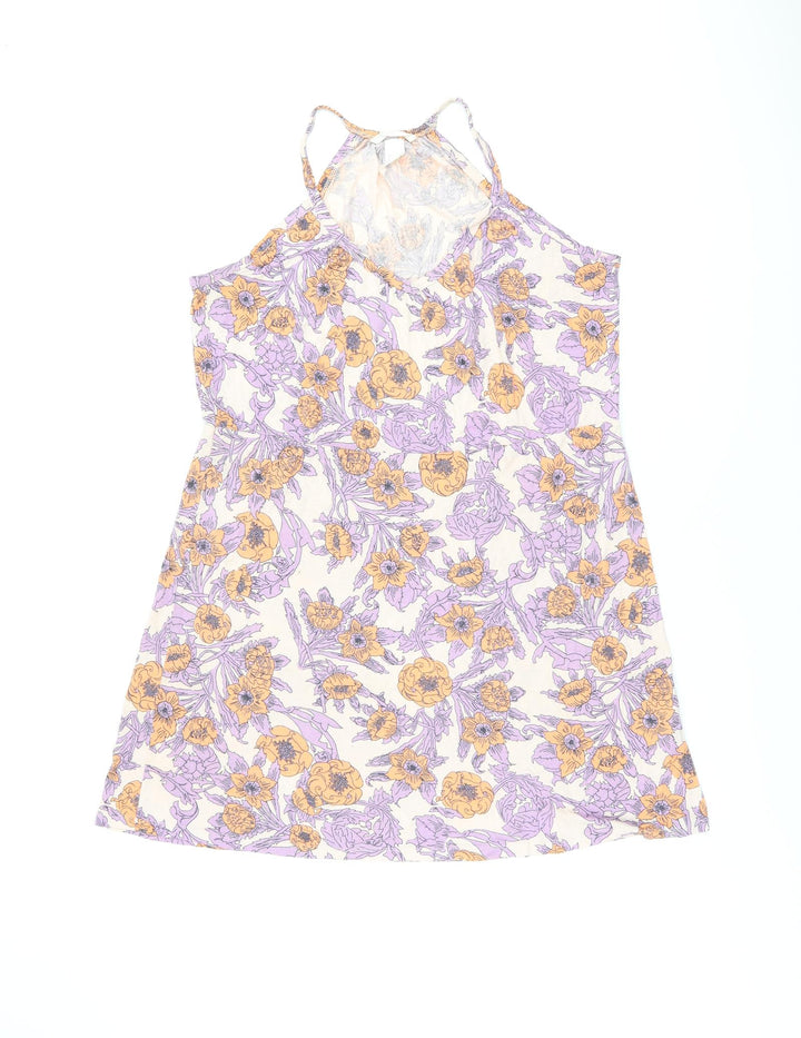 H&M Womens Purple Floral Viscose Skater Dress Size S V-Neck Pullover