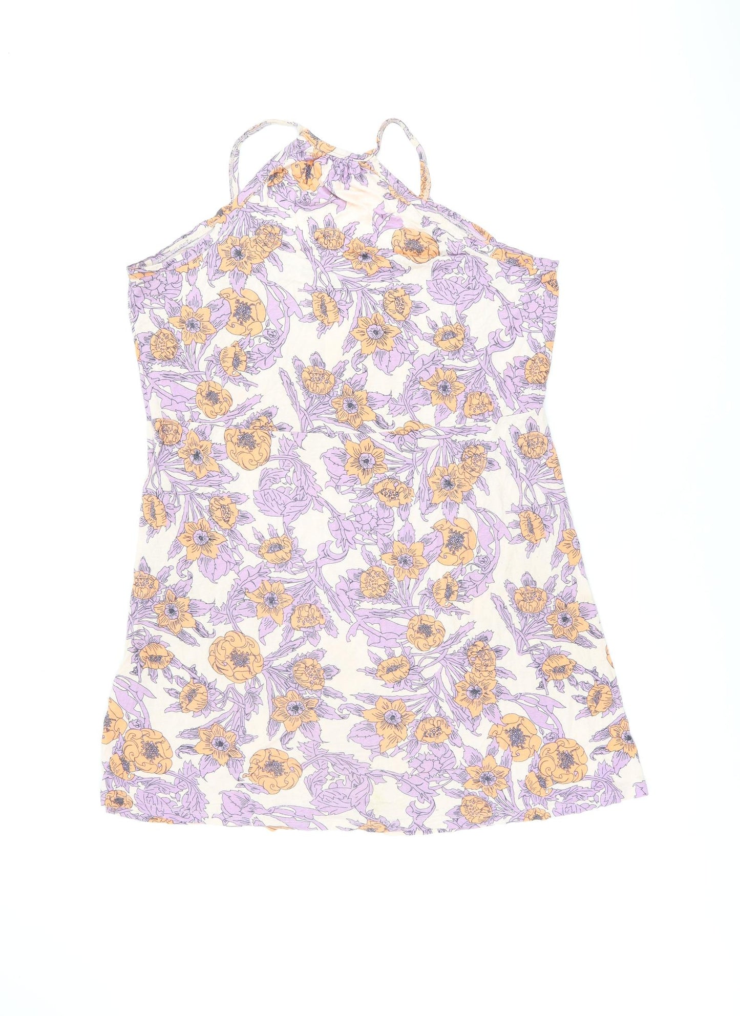 H&M Womens Purple Floral Viscose Skater Dress Size S V-Neck Pullover
