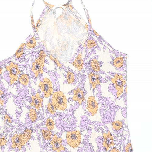 H&M Womens Purple Floral Viscose Skater Dress Size S V-Neck Pullover