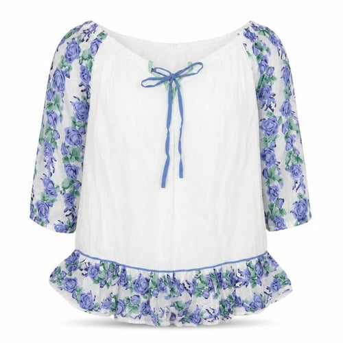 Urban Womens White Floral Cotton Basic T-Shirt Size L Off the Shoulder