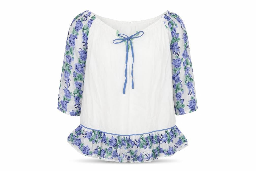 Urban Womens White Floral Cotton Basic T-Shirt Size L Off the Shoulder