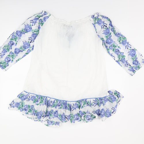 Urban Womens White Floral Cotton Basic T-Shirt Size L Off the Shoulder