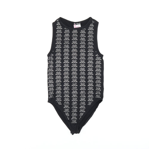Zara Womens Black Geometric Polyamide Playsuit One-Piece Size XS Snap - Barbie