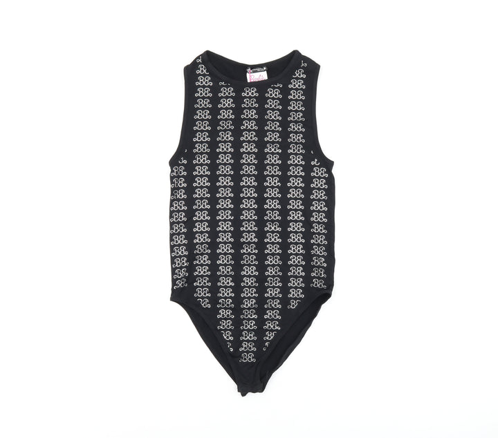 Zara Womens Black Geometric Polyamide Playsuit One-Piece Size XS Snap - Barbie