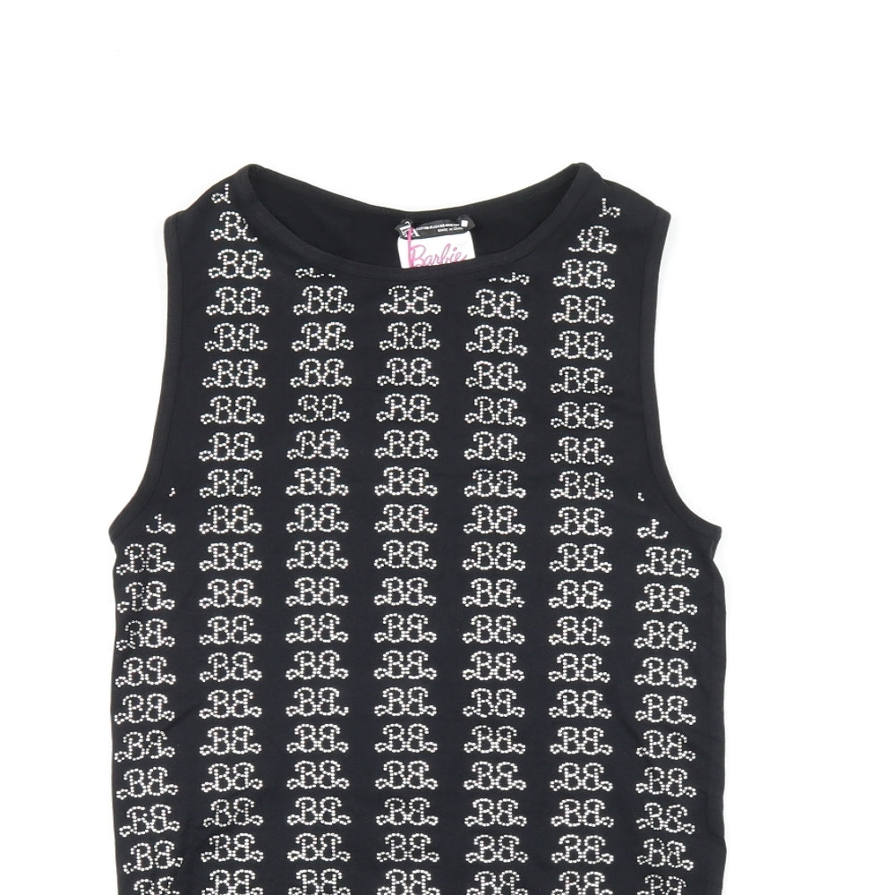Zara Womens Black Geometric Polyamide Playsuit One-Piece Size XS Snap - Barbie