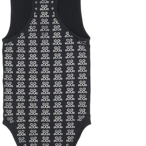 Zara Womens Black Geometric Polyamide Playsuit One-Piece Size XS Snap - Barbie
