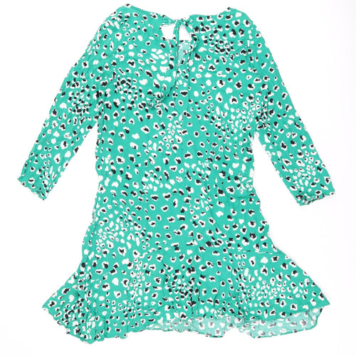 VILA Womens Green Geometric Viscose Shift Size 10 Boat Neck Tie