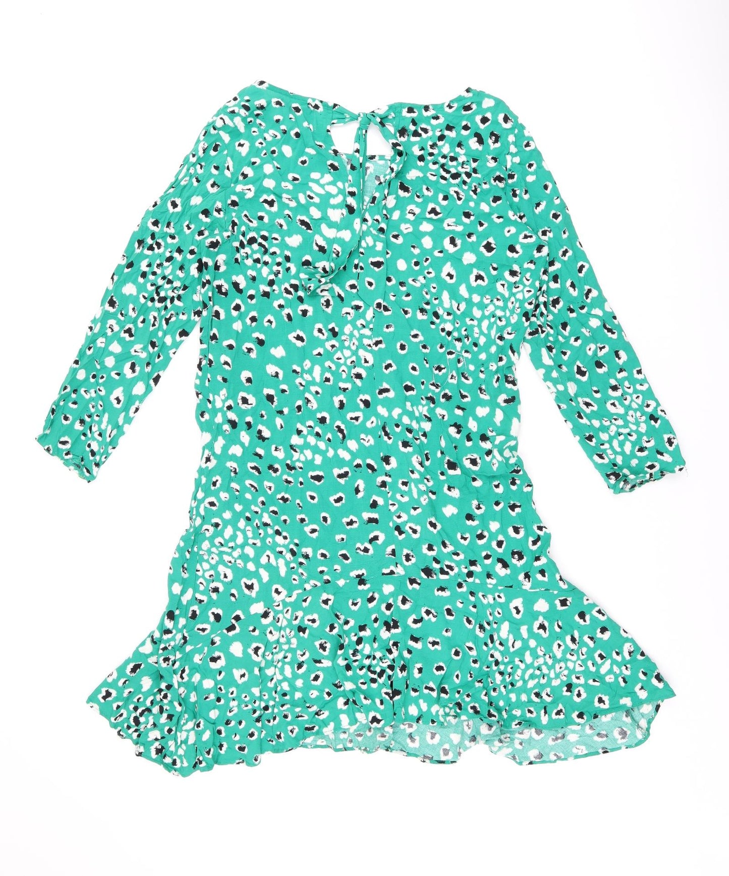 VILA Womens Green Geometric Viscose Shift Size 10 Boat Neck Tie