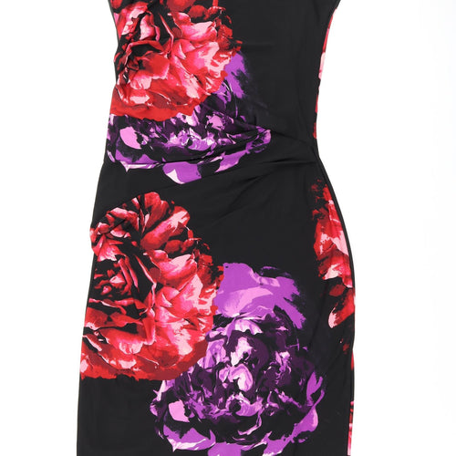 Debenhams Womens Black Floral Polyester Bodycon Size 14 Boat Neck Pullover