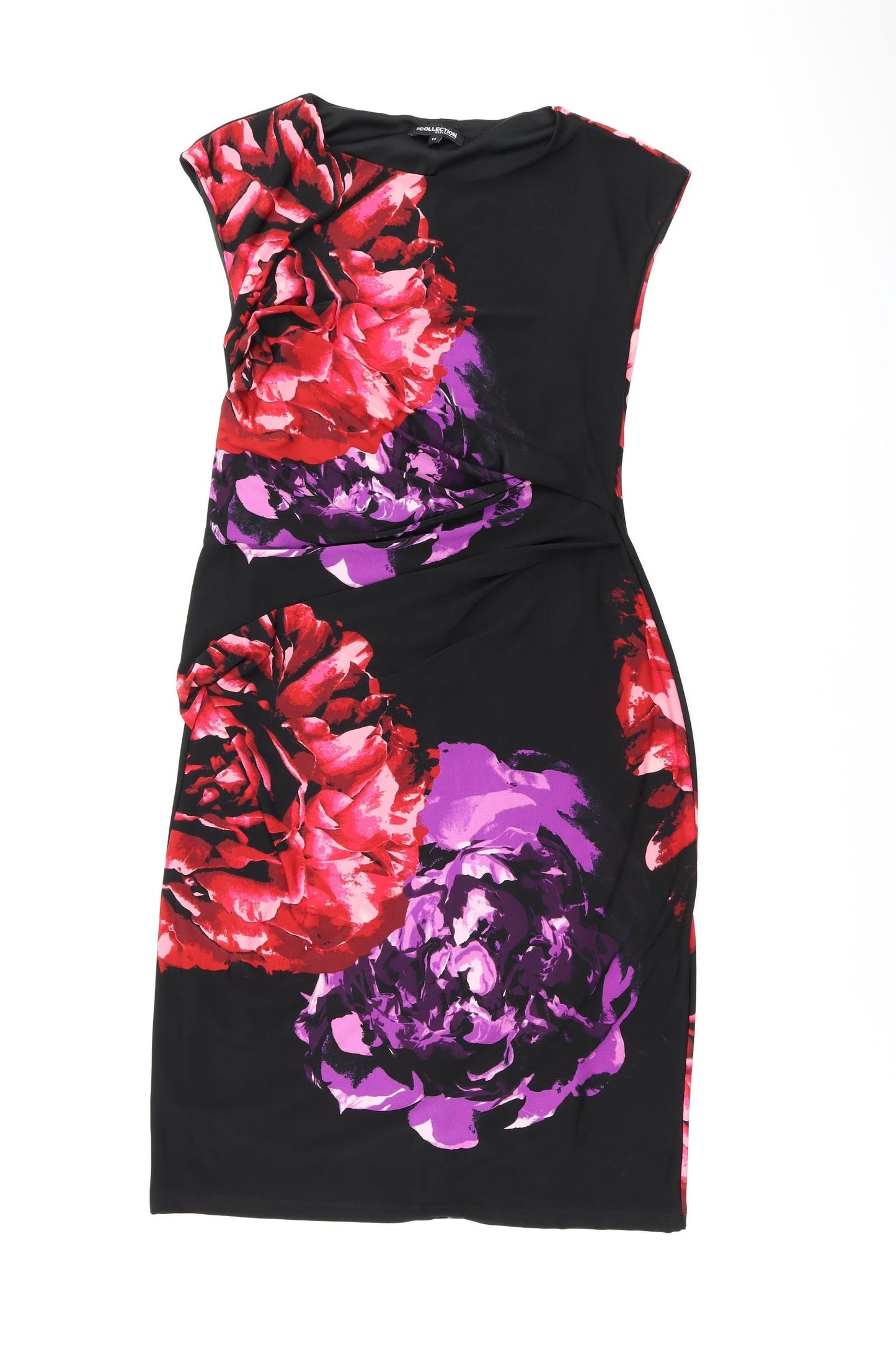 Debenhams Womens Black Floral Polyester Bodycon Size 14 Boat Neck Pullover