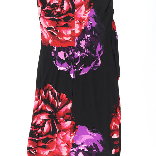 Debenhams Womens Black Floral Polyester Bodycon Size 14 Boat Neck Pullover