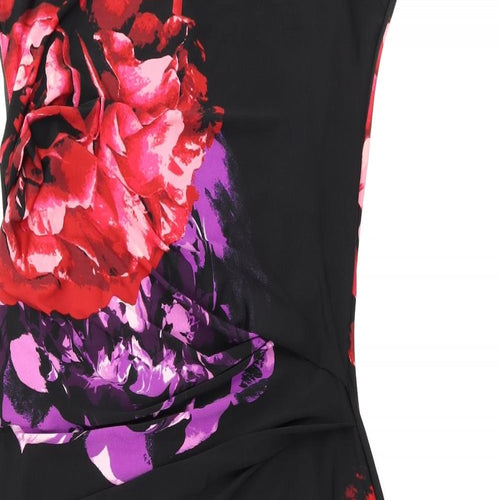 Debenhams Womens Black Floral Polyester Bodycon Size 14 Boat Neck Pullover