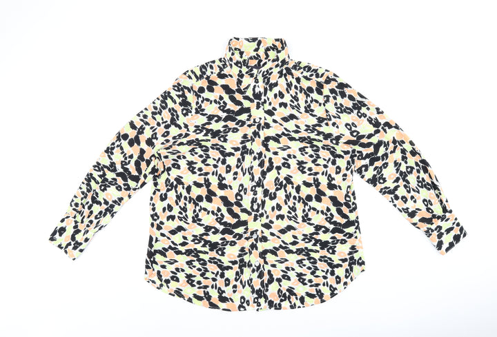 Marks and Spencer Womens Multicoloured Animal Print Polyester Basic Button-Up Size 14 Collared