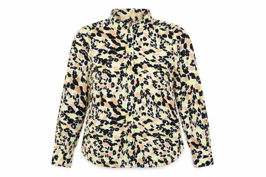Front view of Marks & Spencer women’s multicoloured animal print polyester basic button-up, size UK 14, collared