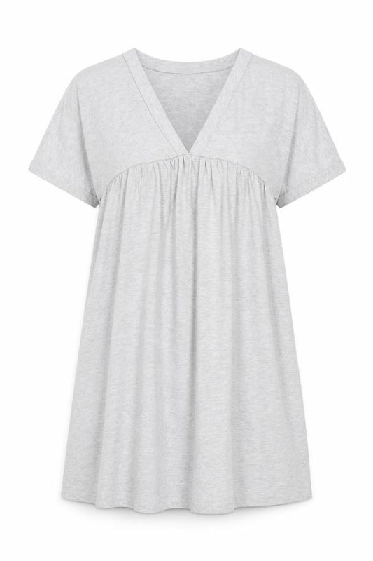 Front view of ASOS women’s grey polyester shift, size UK 8, v-neck pullover