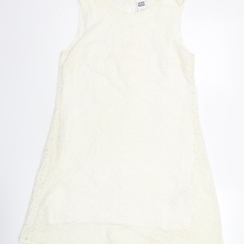 VERO MODA Womens White Floral Polyamide Shift Size M Boat Neck Button