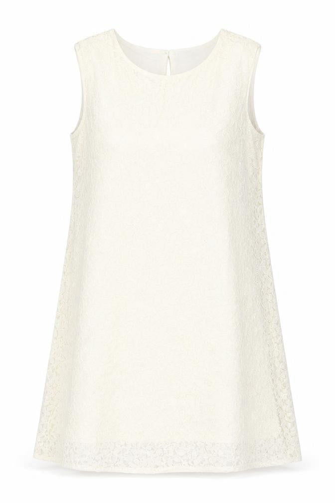 Front view of Vero Moda women’s white floral polyamide shift, size M, boat neck button