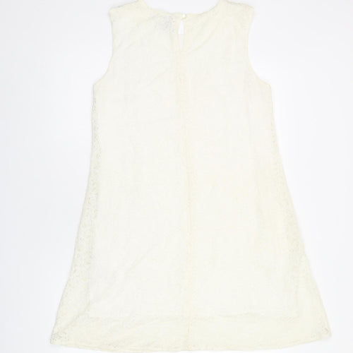 VERO MODA Womens White Floral Polyamide Shift Size M Boat Neck Button