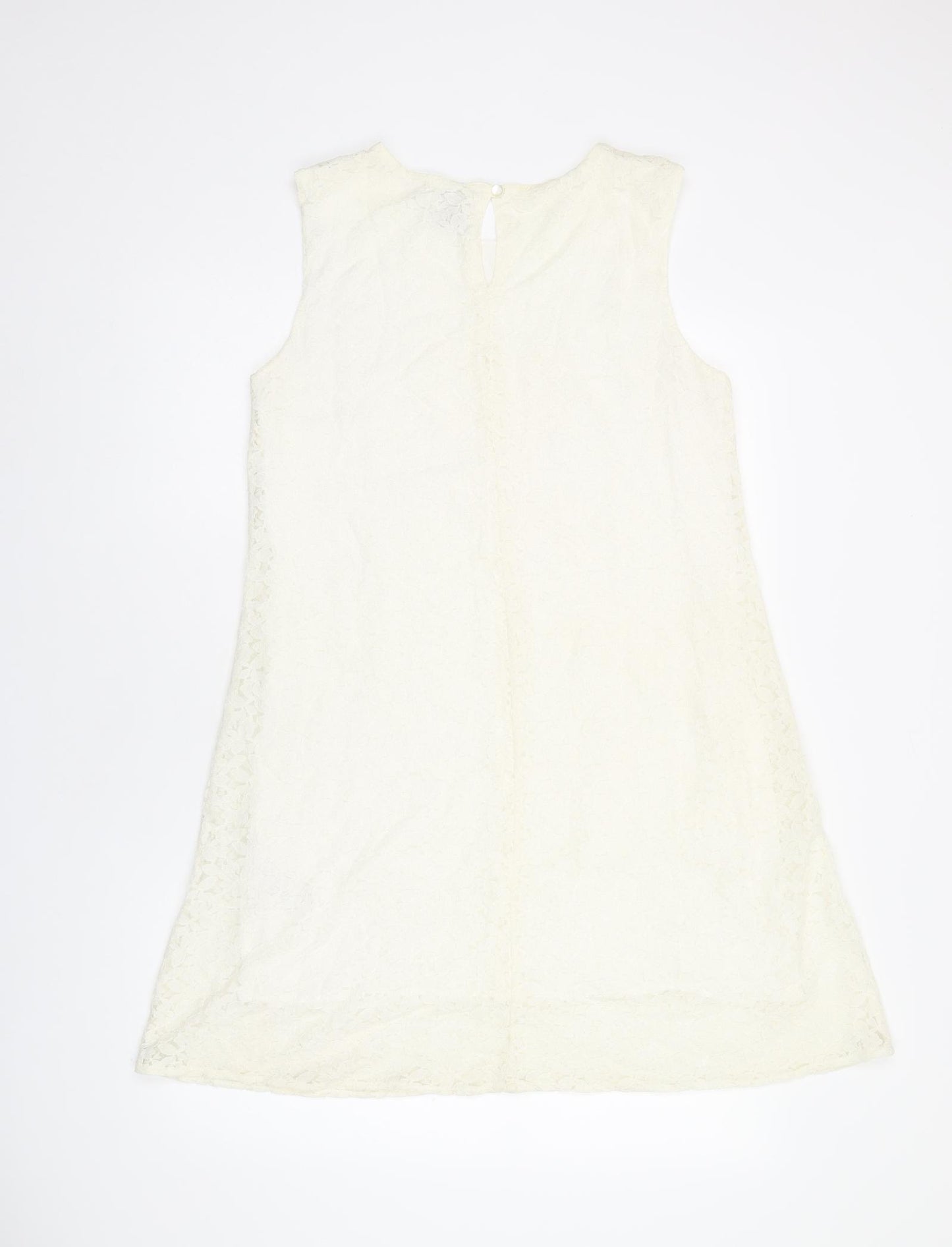 VERO MODA Womens White Floral Polyamide Shift Size M Boat Neck Button