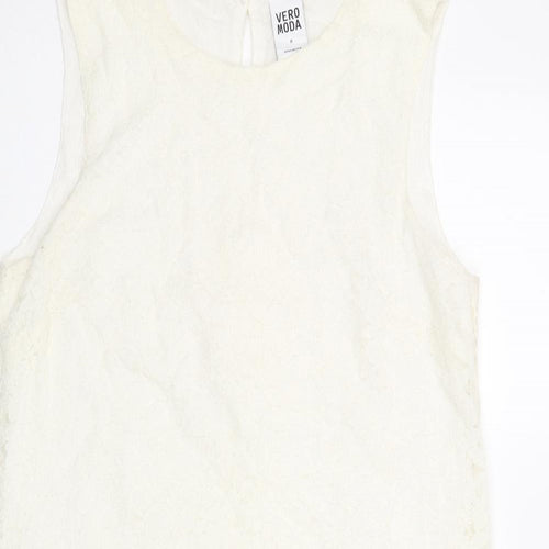 VERO MODA Womens White Floral Polyamide Shift Size M Boat Neck Button
