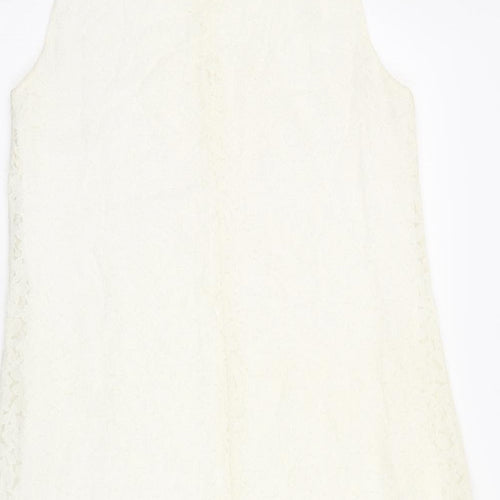 VERO MODA Womens White Floral Polyamide Shift Size M Boat Neck Button