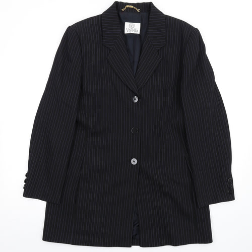 Viyella Womens Black Striped Polyester Jacket Blazer Size 12