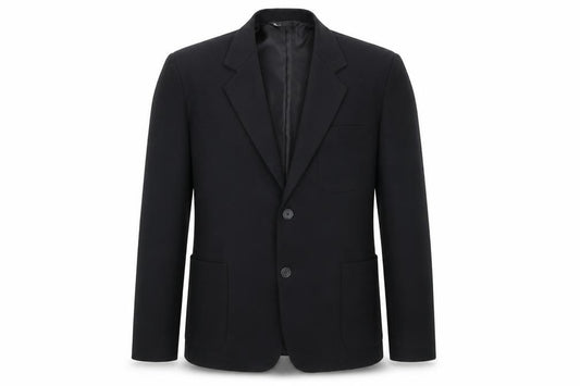 Front view of BHS men’s black polyester jacket blazer, size 40, regular