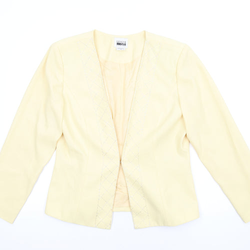 Leslie Fay Womens Yellow Jacket Size 14 Hook & Eye - Beaded Neckline