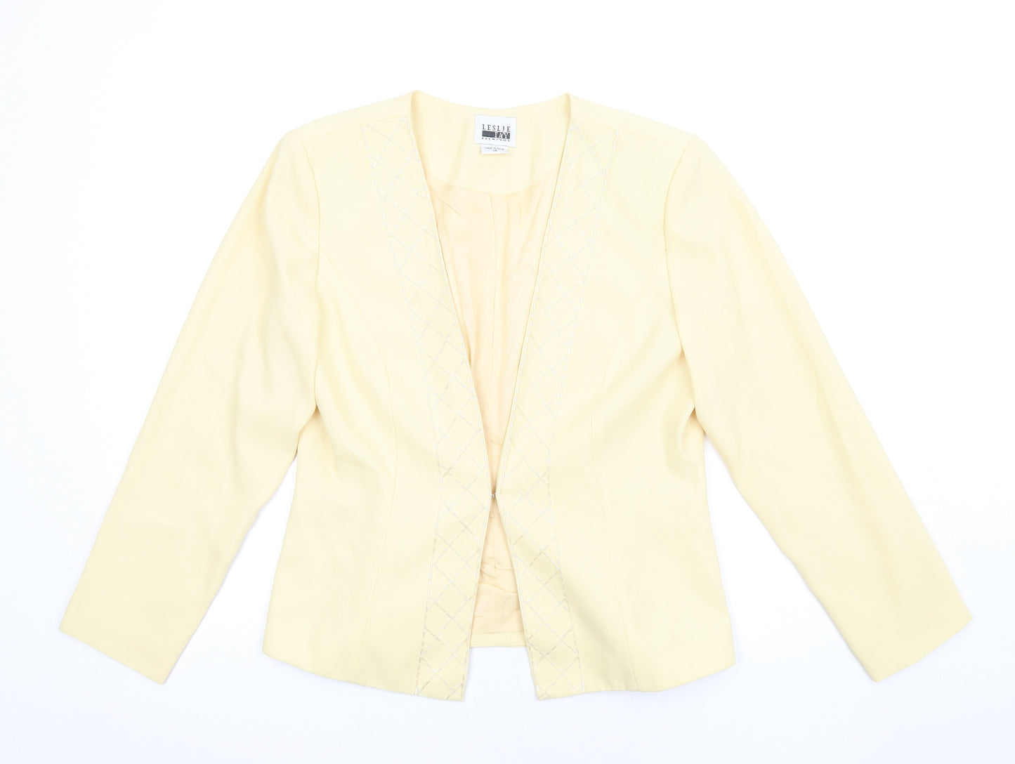 Leslie Fay Womens Yellow Jacket Size 14 Hook & Eye - Beaded Neckline