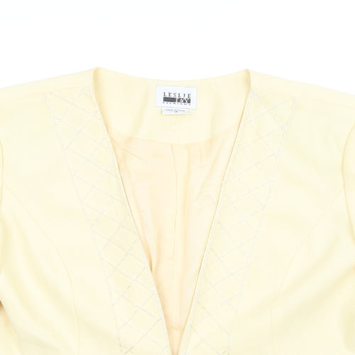 Leslie Fay Womens Yellow Jacket Size 14 Hook & Eye - Beaded Neckline