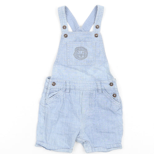 Marks and Spencer Boys Blue Cotton Dungaree One-Piece Size 6-9 Months Button