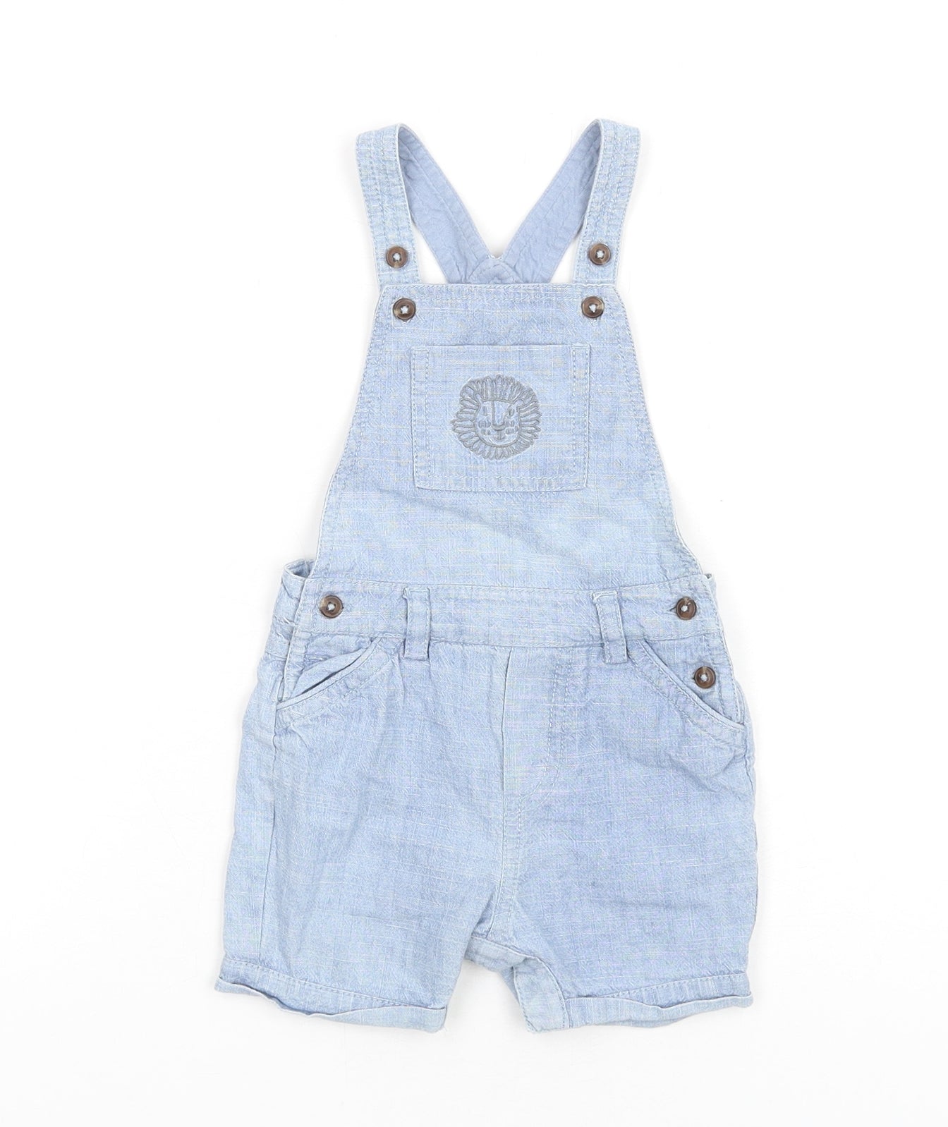 Marks and Spencer Boys Blue Cotton Dungaree One-Piece Size 6-9 Months Button