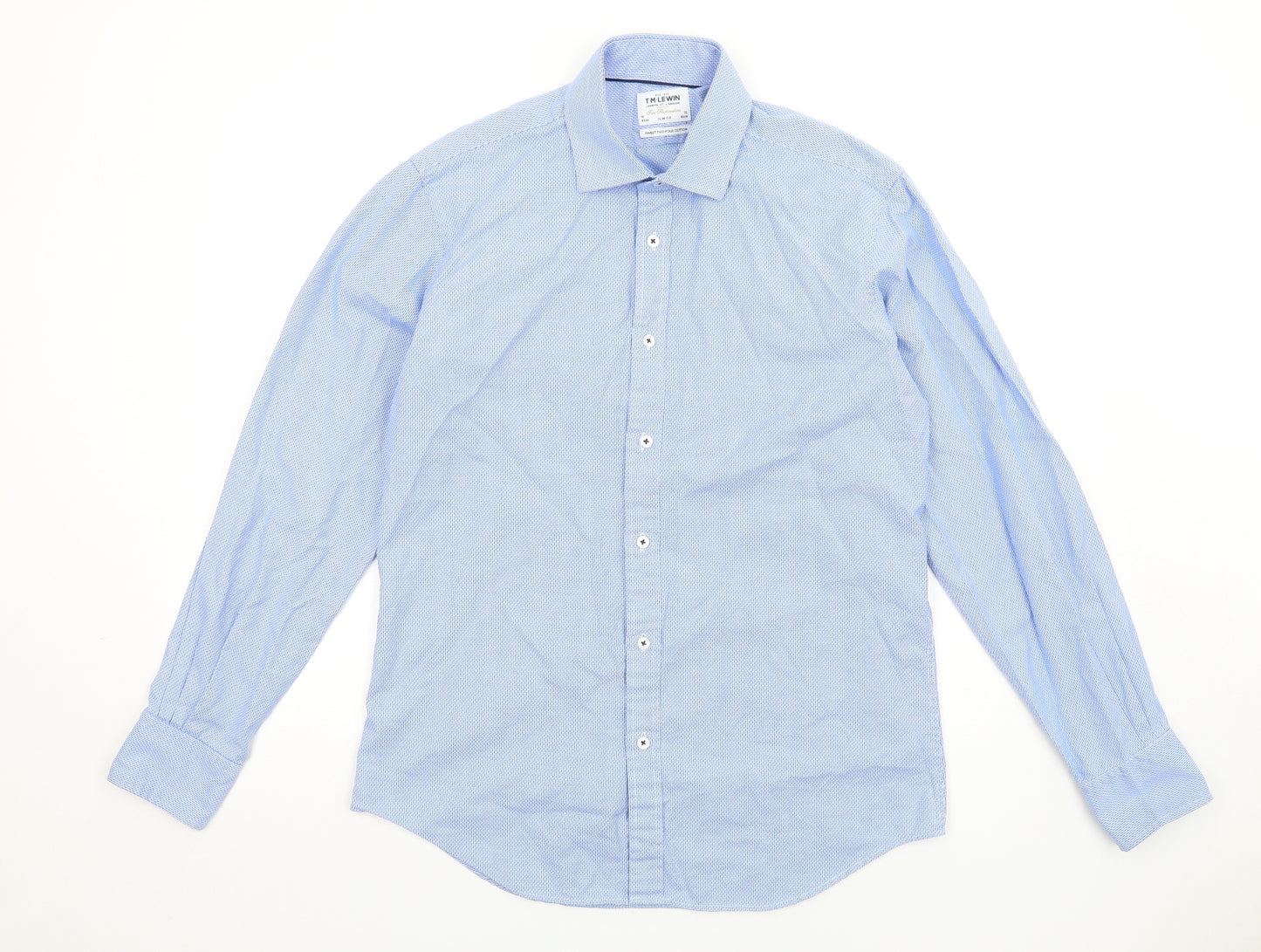 T.M.Lewin Mens Blue Cotton Dress Shirt Size 16 Collared Button