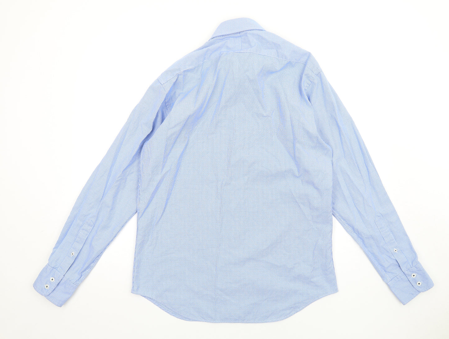 T.M.Lewin Mens Blue Cotton Dress Shirt Size 16 Collared Button