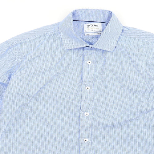 T.M.Lewin Mens Blue Cotton Dress Shirt Size 16 Collared Button