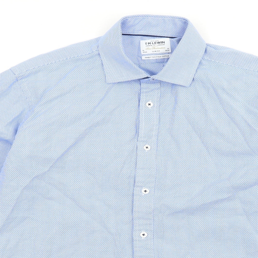 T.M.Lewin Mens Blue Cotton Dress Shirt Size 16 Collared Button